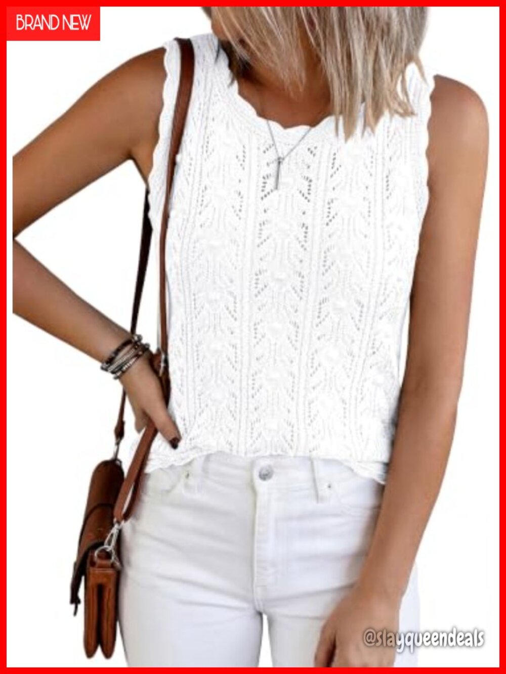 Crochet Sweater Vest Tank Top Loose Fit Sleeveless Women